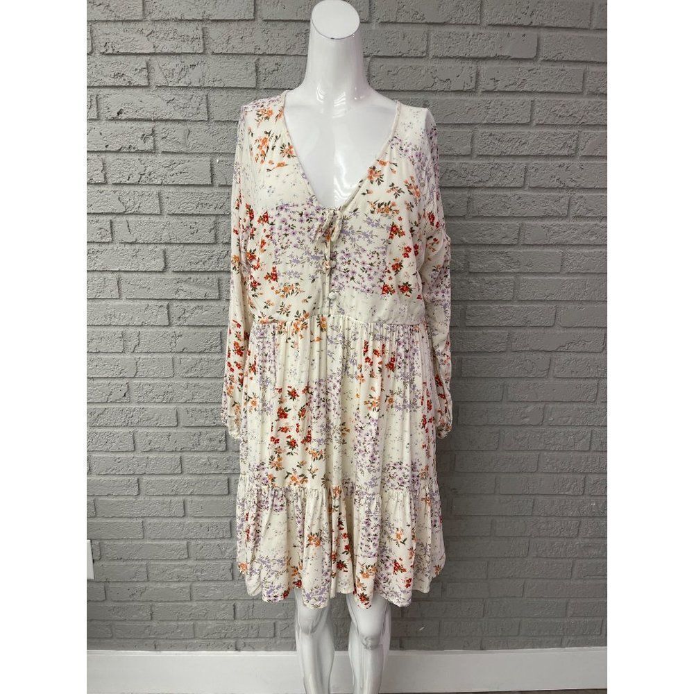 American Eagle Floral Long Sleeve Tiered Baby Doll Dress Size L